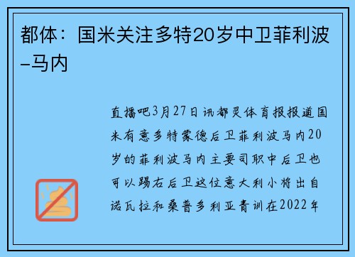 都体：国米关注多特20岁中卫菲利波-马内