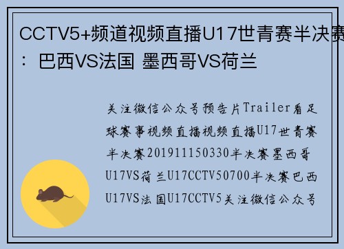 CCTV5+频道视频直播U17世青赛半决赛：巴西VS法国 墨西哥VS荷兰